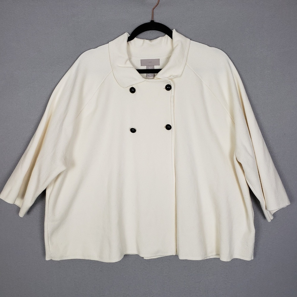 H&M Double Breasted Sweater Jacket Ivory‎ Cream 3/4 Sleeve  Fisherman Grannycore
